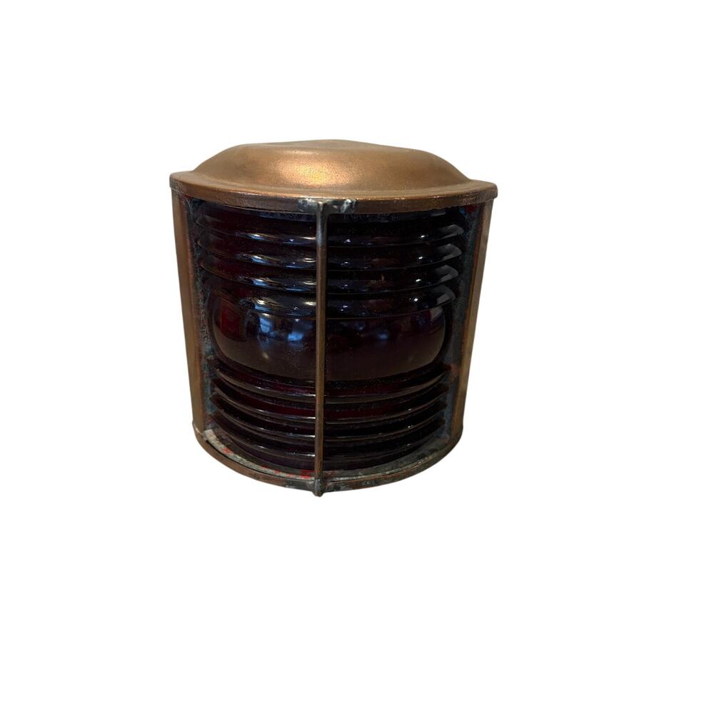 Antique Nautical Ships Lantern Metal Red Ribbed Glass Boat Lamp Light 5.5”